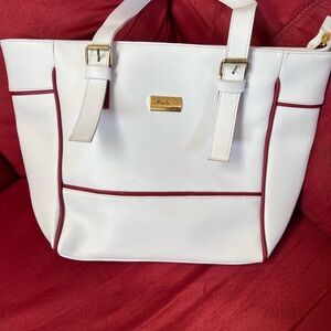 White and Burgundy Tote Bag